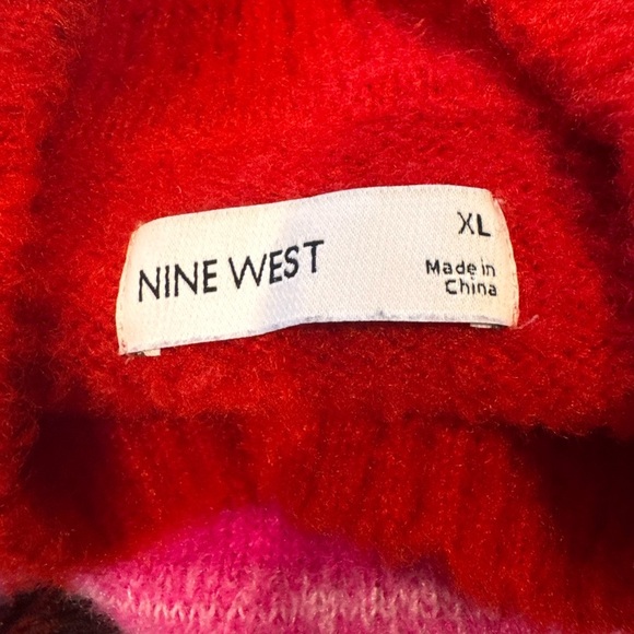 Nine West Vibrant Red and Pink Striped Turtleneck Sweater - Picture 4 of 5